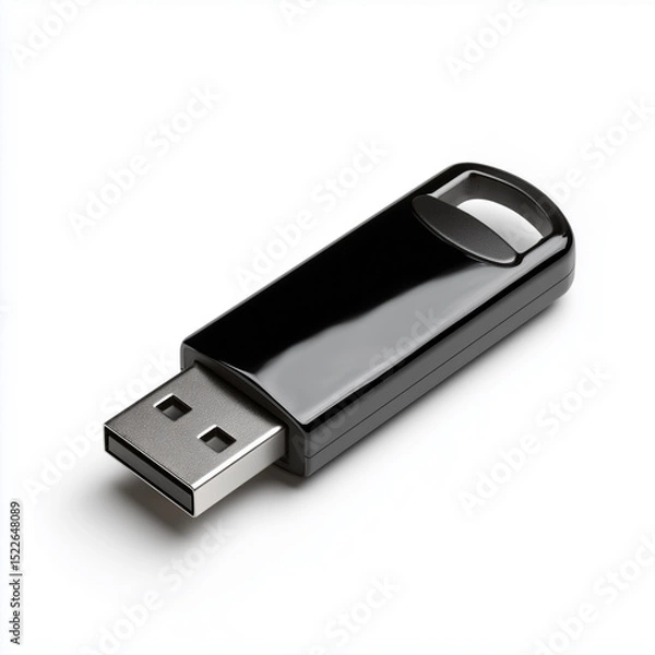 Fototapeta Glossy black flash drive isolated on a white background perfect for data storage and transfer needs