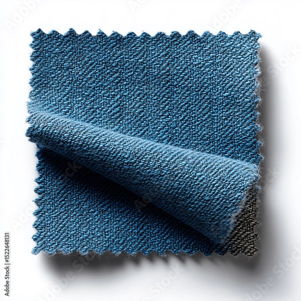 Fototapeta Swatch of matte blue denim fabric isolated on clean white background for textile design and fashion projects