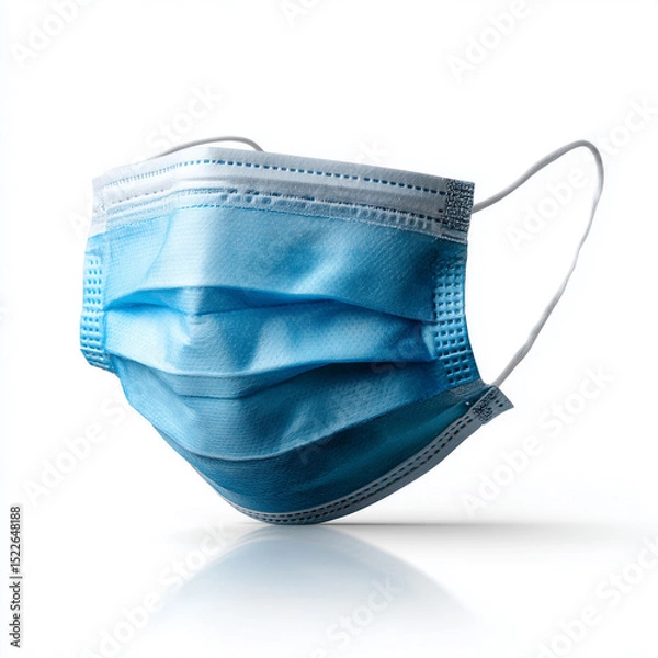 Fototapeta Matte blue surgical mask isolated on white background for medical and personal protective use