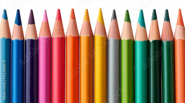 Fototapeta Colored pencil sets arranged in vibrant order isolated on a white background for art enthusiasts