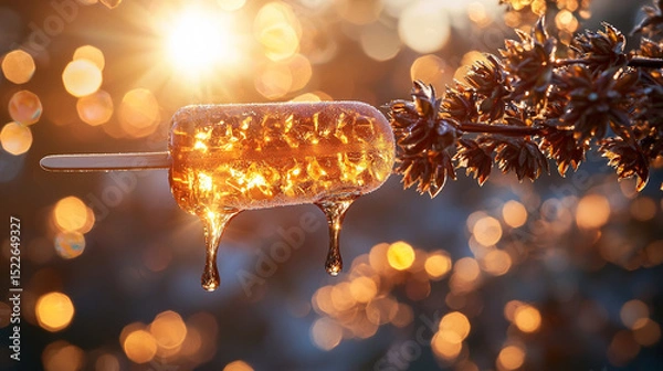 Obraz Close-up of an ice pop with melting drips against a blurred background