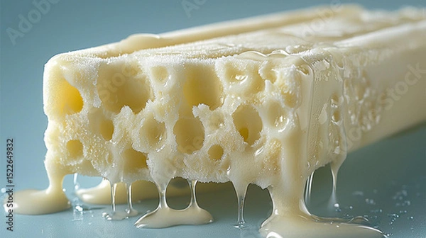 Obraz A close-up shot of a melting white ice cream bar with drips and pores visible