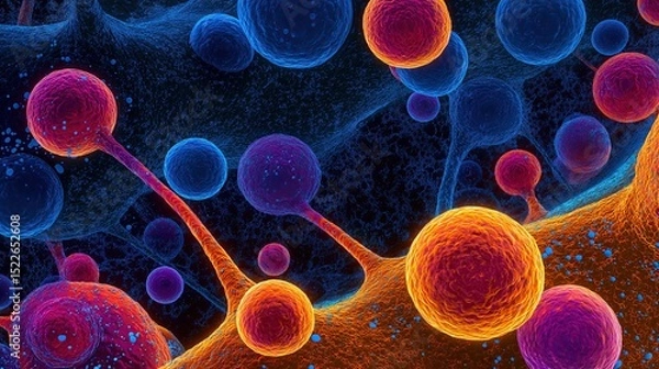 Fototapeta Abstract Microscopic View of Colorful Cells – Vivid Organic Texture

