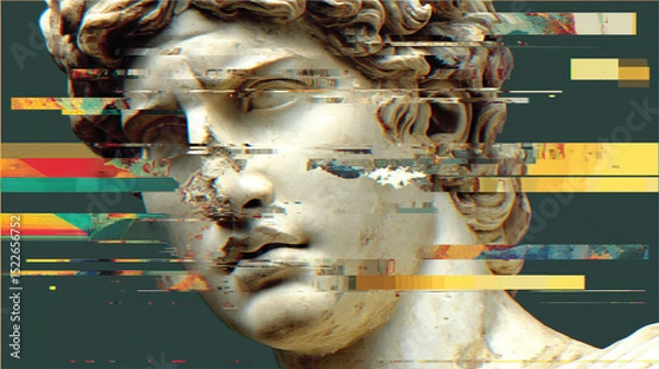 Fototapeta Glitch art digital manipulation of a classical statue, david, futuristic, surreal