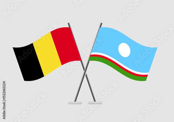 Fototapeta Belgium and Sakha Republic vector flags in full-frame 2D vector