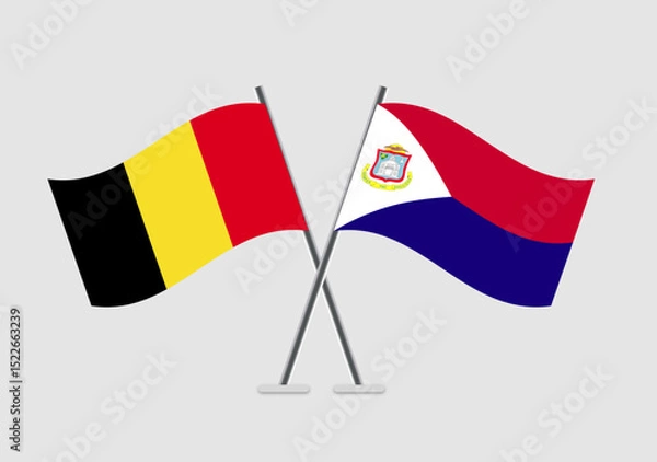 Fototapeta Belgium and Saint Martin vector flags drawing symbolizing nations