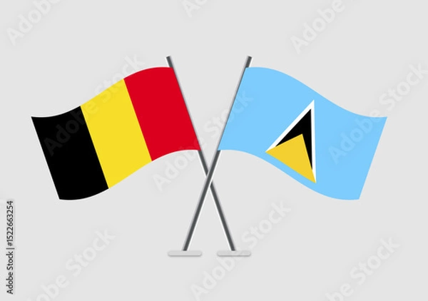 Fototapeta Belgium and Saint Lucia vector flags with simplified waving pattern