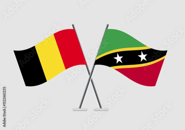 Fototapeta Belgium and Saint Kitts and Nevis vector flags visual icon for unity and peace