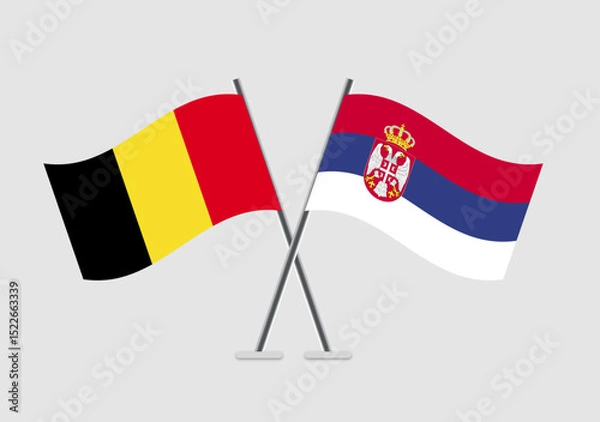 Fototapeta Belgium and Serbia vector flags featured in global discussion theme