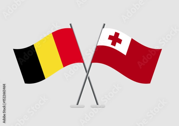 Fototapeta Belgium and Tonga vector flags laid in formal graphic tone