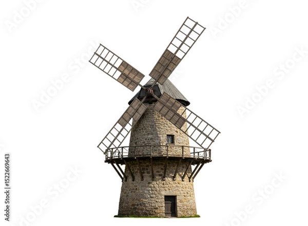 Fototapeta Old stone windmill isolated on transparent background