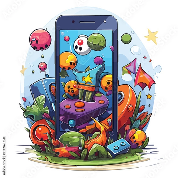 Fototapeta Professional Smartphone Games Cartoons Vector Illustration for Creative Designs