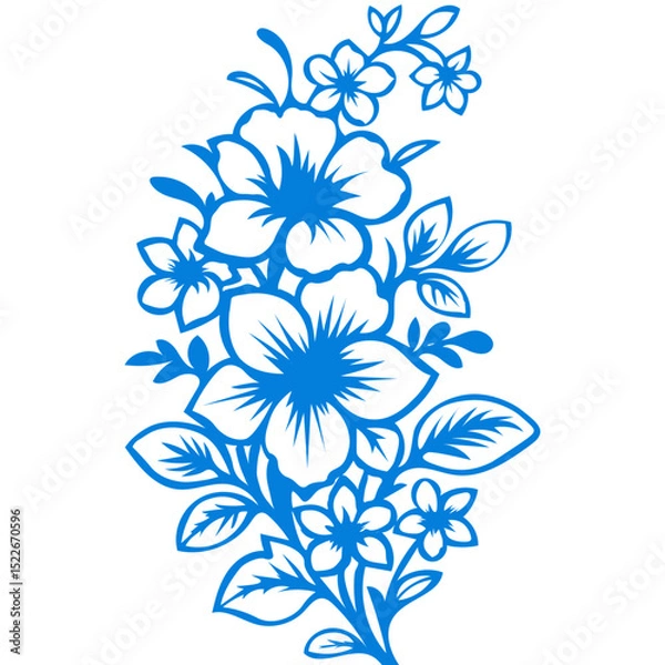 Fototapeta One color flower art, abstract blue color art flower, single flower, ceramic background vector, metalic decorate art, glass flower, tiles, marble flower illustration.