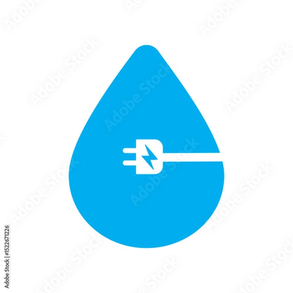 Obraz Blue Eco Plug and Leaf Symbol, Vector.