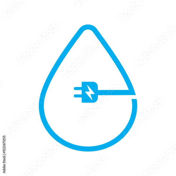 Obraz Blue Eco Plug and Leaf Symbol, Vector.