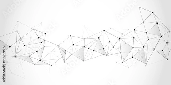 Fototapeta Abstract technology Network background with polygonal shapes on white Vector nodes, digital connection, science technology, data structure, layout, connected points, web.