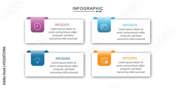 Fototapeta Business infographic template. 4 Step timeline journey. Process diagram, 4 options on white background, Infographic elements vector illustration.