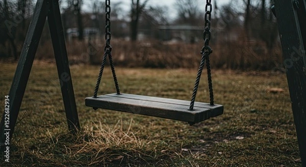 Fototapeta Empty Wooden Swing Set in a Quiet Meadow