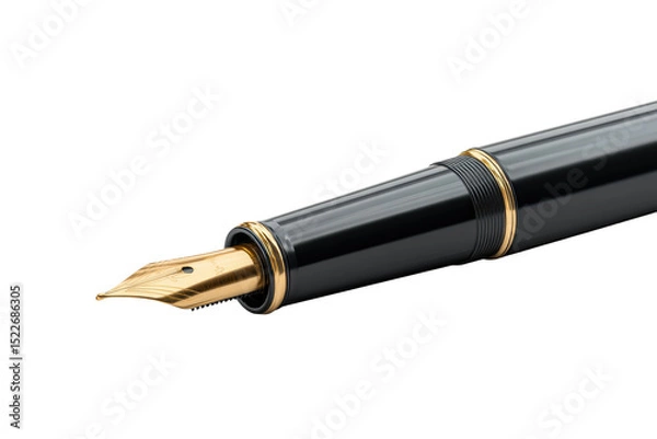 Fototapeta Elegant black fountain pen with gold nib and detailed engraving, cut out