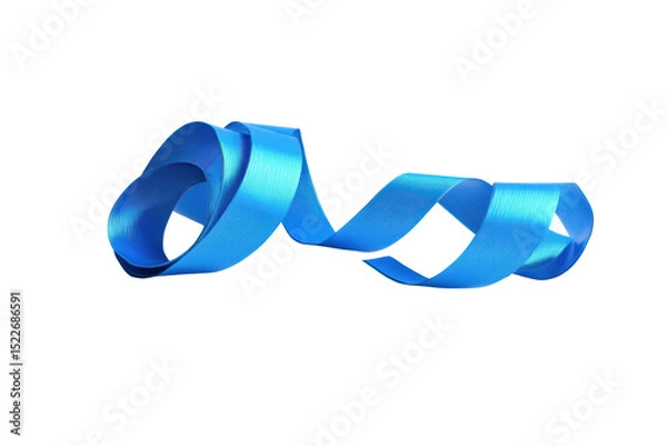Fototapeta Blue ribbon curling on black background: flow, elegance, and simplicity, cut out