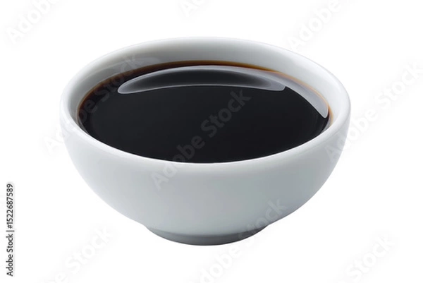 Fototapeta Ceramic bowl with rich soy sauce isolated on white background, cut out