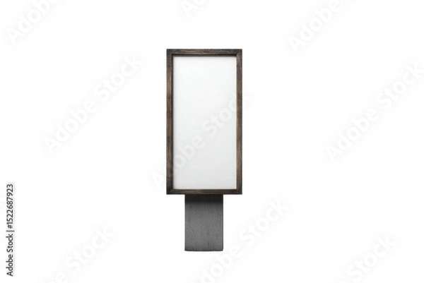 Fototapeta Minimalist rectangular wooden frame with concrete base against black background, cut out