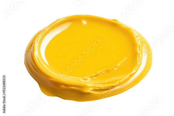Fototapeta Bright yellow paint splash with smooth texture on black background, cut out