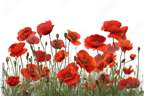 Fototapeta Vibrant red poppies against black background showcasing nature's beauty, cut out
