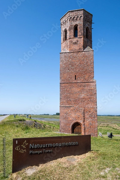 Obraz The Plompe Toren (clumsy tower), located near Burghsluis, Netherlands, is the sole reminder of the flooded village Koudekerke.