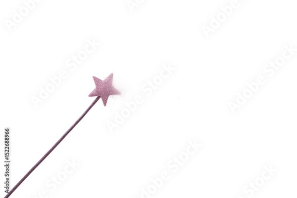 Fototapeta Pink star wand with glittering trail on black background, cut out