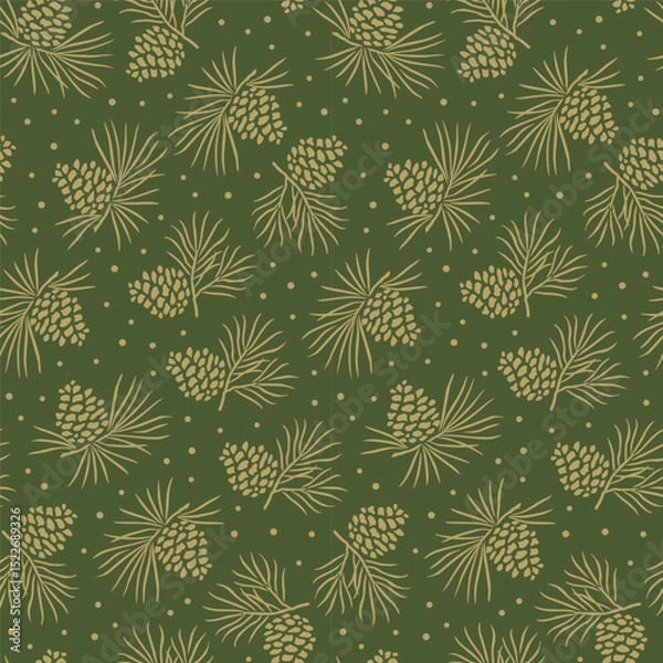 Obraz Seamless Christmas Pine Cone On Green Background