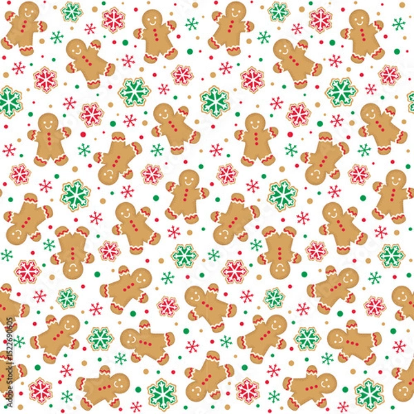 Obraz Seamless Christmas Gingerbread With Snowflakes On White Background For Gift Wrap And Fabric Print