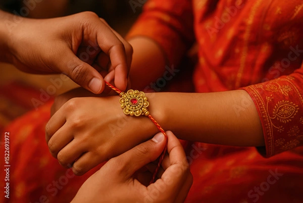 Obraz Celebrating raksha bandhan: hands tying rakhi in festive ceremony