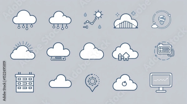 Fototapeta Collection of cloud computing icons with various symbols representing data storage and processing services created with generated ai