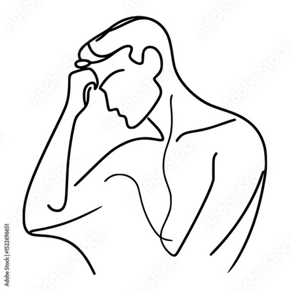 Obraz Abstract single line drawing of a man in thoughtful pose  