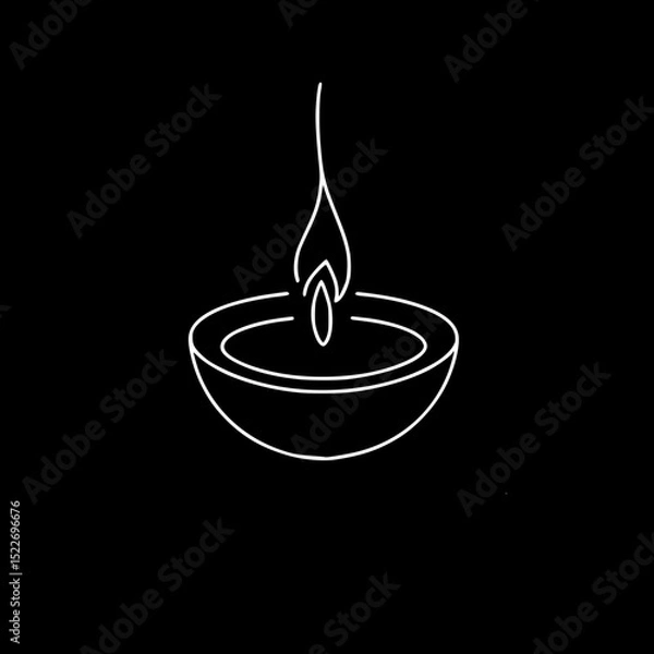 Obraz Simple line drawing of a candle with flame on black background - Concept of single line outline vector  