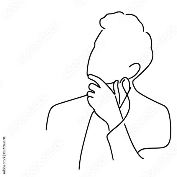 Obraz Man thinking with hand on chin in single line outline vector style  