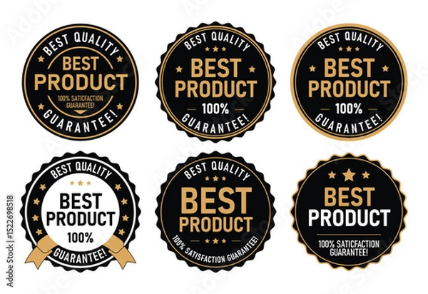 Fototapeta Best Quality, Best Product 100% Guaranteed Seal, Trust Badge logo icon vector illustration set collection