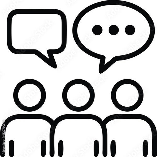 Fototapeta Group communication icon vector illustration representing teamwork discussion and collaboration with speech bubbles