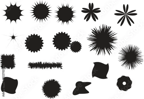 Fototapeta Vector illustration set of ink blots and gear sign