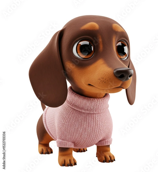 Obraz Cachorro Salsicha Fofo Com Roupa Rosa em 3D