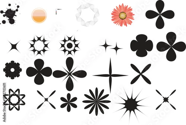 Fototapeta Set of black and white flowers icon 