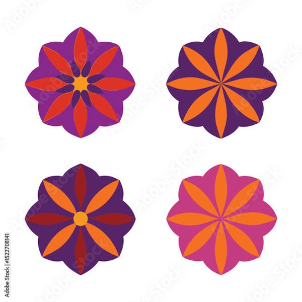 Fototapeta Four decorative floral mandala designs in various vibrant colors for creative projects