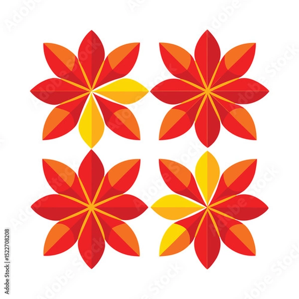 Fototapeta Vector illustration of four abstract floral designs in red orange and yellow colors