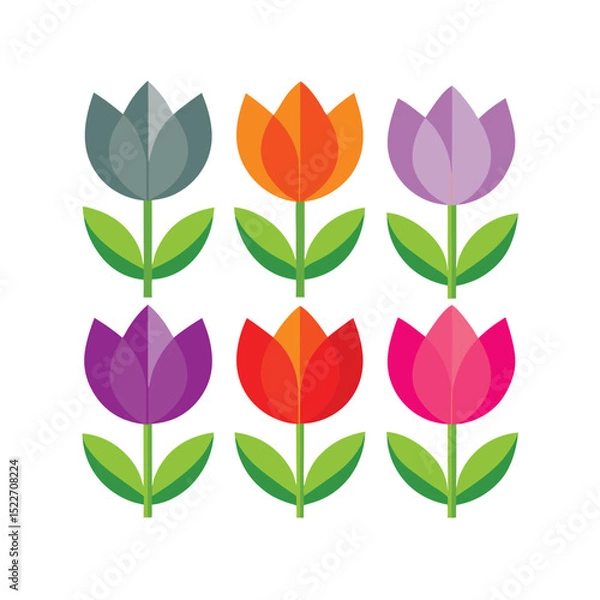 Fototapeta Colorful and stylized tulip flowers repeating pattern on a clean white background
