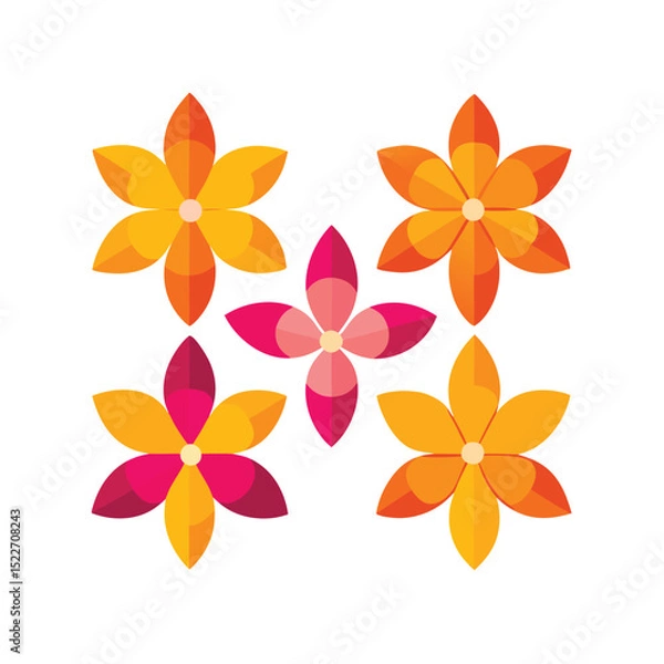 Fototapeta Vibrant floral design with colorful flowers on white background in modern geometric style