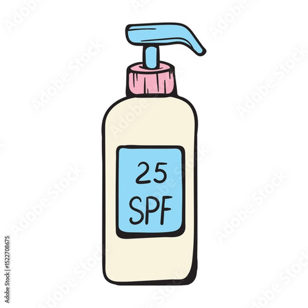 Obraz A jar of sunscreen cream with a dispenser. Simple hand drawn vector doodle illustration isolated on white background for print, icon, sticker