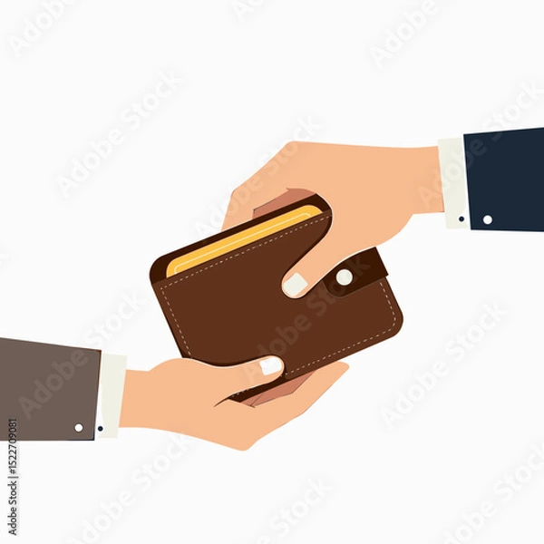 Obraz Illustration of Two Hands Exchanging a Brown Leather Wallet, Representing Financial Transaction and Payment