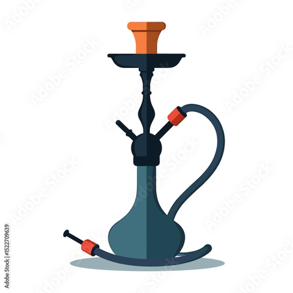 Obraz Detailed Flat Vector Illustration of a Hookah with a Dark Blue Base and Orange Accents on a White Background