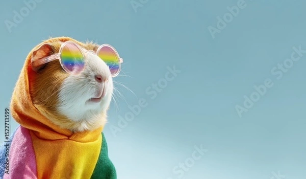 Obraz Guinea Pig in Colorful Rainbow Outfit Celebrating Pride